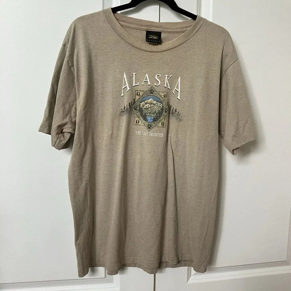 Prairie Mountain Other - Vintage Alaska The Last Frontier T-shirt Mens Large Made in USA 90s Tan Neutral
